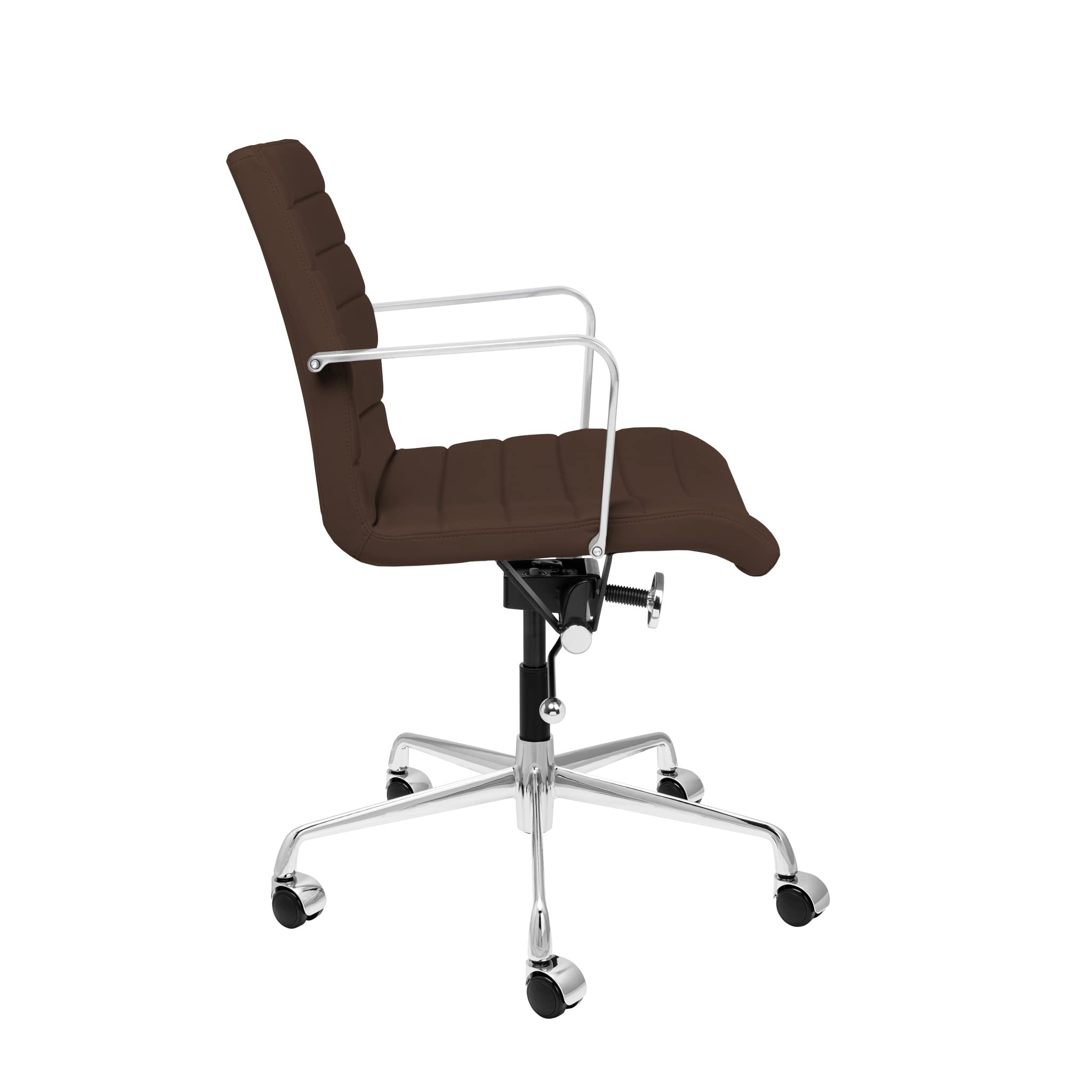 Laura Davidson Furniture SOHO II Ribbed Office Chair - Mid Back Desk Chair, Ergonomically Designed with Arm Rest & Swivel, Made of Faux Leather, Dark Brown, Computer Chair