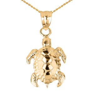 sideways crosses 14k yellow gold detailed turtle shell charm pendant necklace, 18"