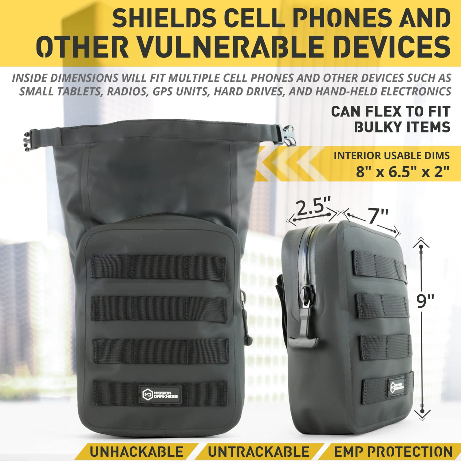 Mission Darkness Dry Shield MOLLE Faraday Pouch (2nd Gen) // Waterproof & Submergible Dry Bag + RF Shielding Liner. Signal Blocking, Anti-tracking, EMP Shield, Data Privacy, Electronic Device Security