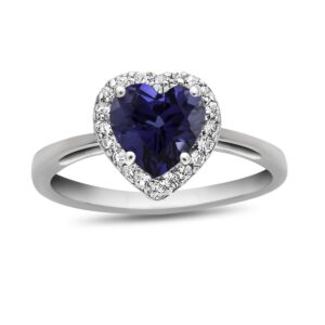 FJC Finejewelers 10k White Gold Heart Shaped Created Blue Sapphire with White Topaz accent stones Halo Ring Size 5