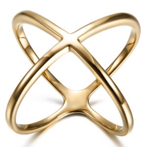 WISTIC X Criss Cross Rings Statement Rings Parallel Bar for Men and Women Touch of Luxury Fashion Effortlessly Cocktail Charming Enhancer Finger Jewelry (Gold, 10)