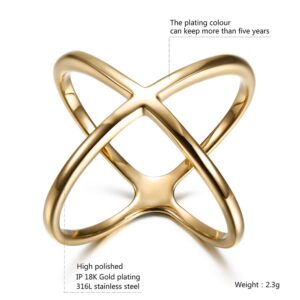 WISTIC X Criss Cross Rings Statement Rings Parallel Bar for Men and Women Touch of Luxury Fashion Effortlessly Cocktail Charming Enhancer Finger Jewelry (Gold, 10)