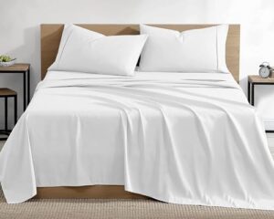 bluemoon homes king size egyptian cotton sheets,1000 thread count, 4pc king size sheets set, smooth sateen weave king sheets, 18" deep pocket, ultra luxury sheets, king sheet set - white sheets