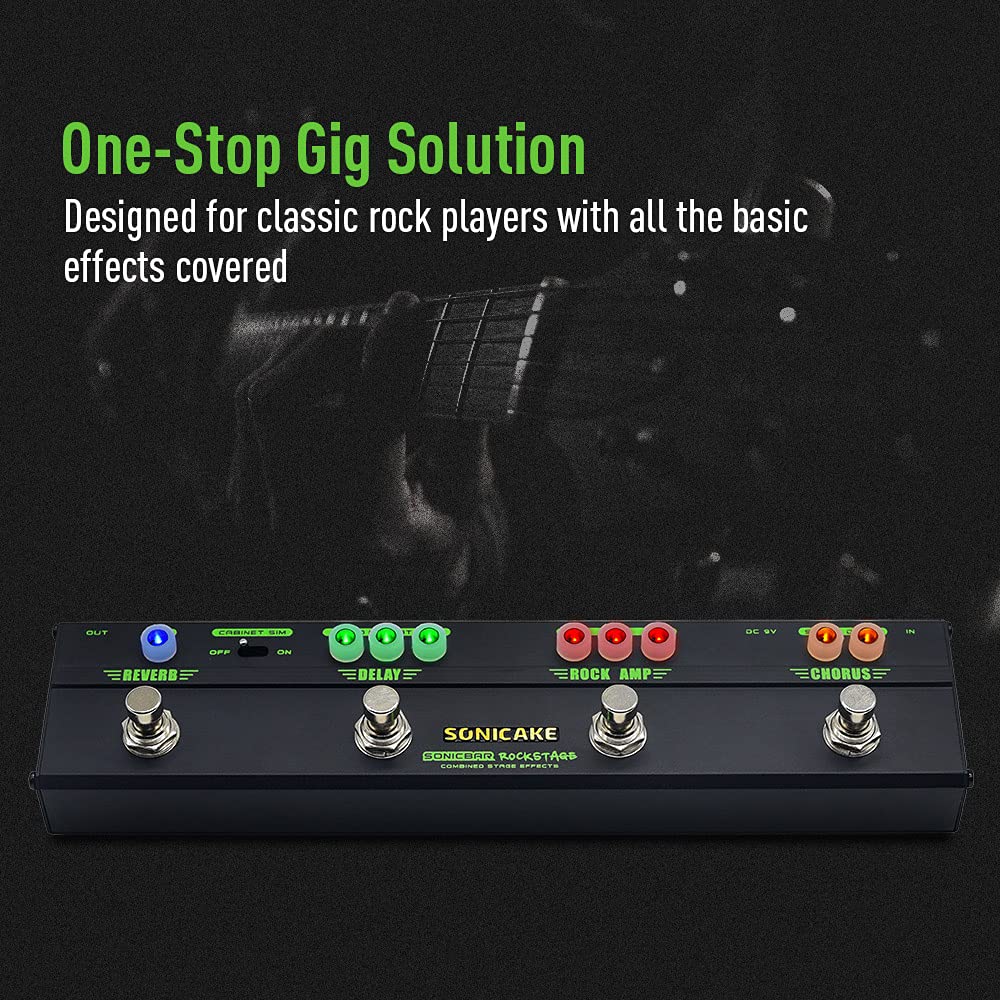 SONICAKE Guitar Multi Effect Pedal Chorus Delay Reverb Distortion Classic Rock Tone Guitar Pedal Rockstage With Cab Sim