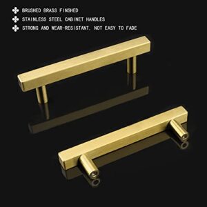 goldenwarm 96mm Hole Centers Kitchen Cabinet Pulls Gold Kitchen Hardware - LS1212GD96 Square Cabinet Hardware Brushed Gold Knobs for Dresser Brass Hardware 6in Overall Length 20pack