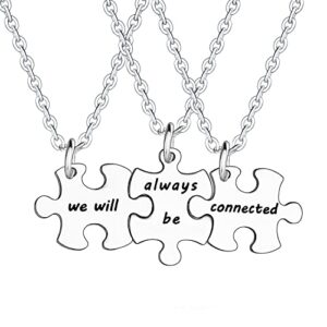 yeeqin 3pcs we will always be connected necklace set, best friends necklace for 3, friendship jewelry gift for sisters friends