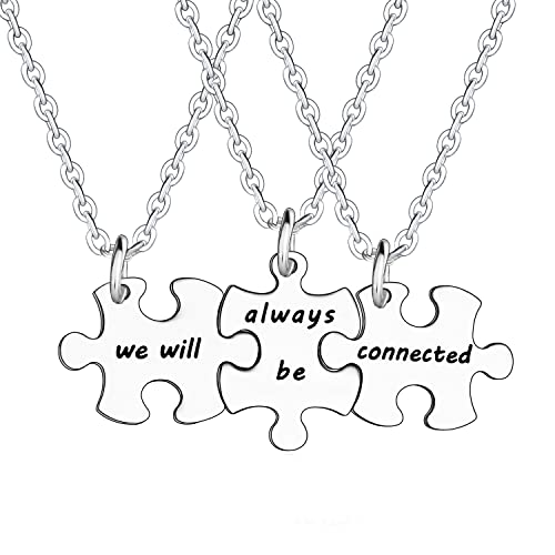 YEEQIN 3PCS We Will Always Be Connected Necklace Set, Best Friends Necklace for 3, Friendship Jewelry Gift for Sisters Friends