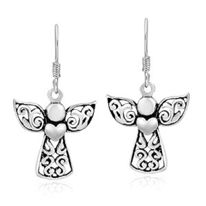 AeraVida Guardian Angel of Love Filigree Sterling Silver Dangle Earrings, 16x30mm