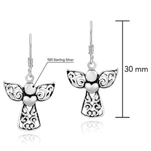 AeraVida Guardian Angel of Love Filigree Sterling Silver Dangle Earrings, 16x30mm