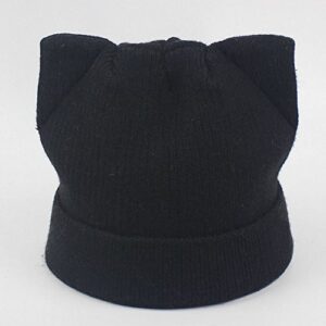 Penny's Women Cat Ear Beanie Hat Wool Braided Knit Trendy Winter Warm Cap Black One Size