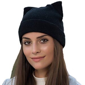 Penny's Women Cat Ear Beanie Hat Wool Braided Knit Trendy Winter Warm Cap Black One Size