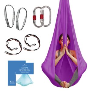 aum active aerial yoga hammock - durable aerial silk with extension straps, carabiners, and pose guide - aerial silks for home, antigravity yoga, inversion exercises, yoga starter kit for all levels