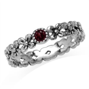 silvershake petite natural rhodolite garnet 925 sterling silver flower stack stackable eternity ring size 6