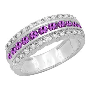 Dazzlingrock Collection Round Amethyst & Diamond Engagement Ring for Women in 14K White Gold, Size 4