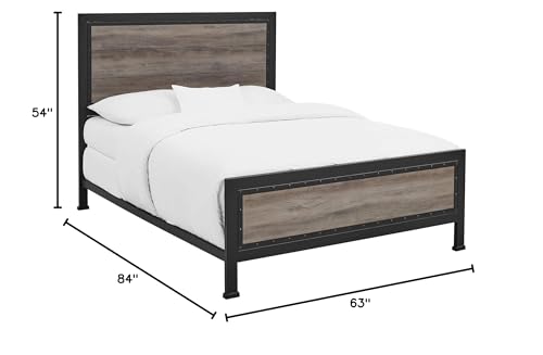 Home Accent Furnishings Rustic Queen Industrial Wood and Metal Bed - Includes Head and Footboard