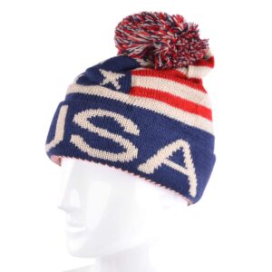 Selini Winter Hat - Knit, Cuffed Beanie with Pom Pom, USA Flag Design, Warm Fun for Cold Days, Small-Medium