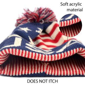 Selini Winter Hat - Knit, Cuffed Beanie with Pom Pom, USA Flag Design, Warm Fun for Cold Days, Small-Medium