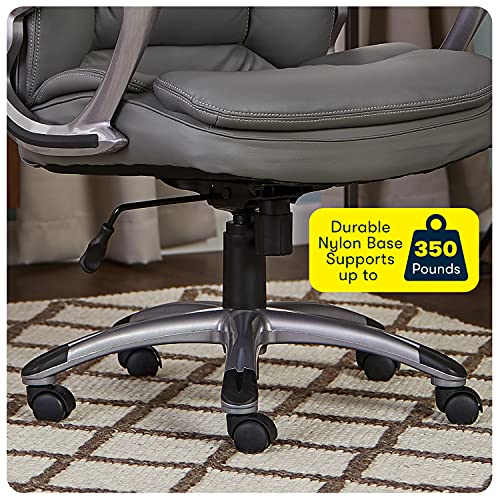 Serta Big & Tall Executive Office Chair High Back All Day Comfort Ergonomic Lumbar Support, Bonded Leather, Opportunity Gray