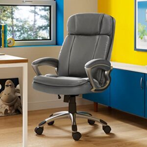 Serta Big & Tall Executive Office Chair High Back All Day Comfort Ergonomic Lumbar Support, Bonded Leather, Opportunity Gray