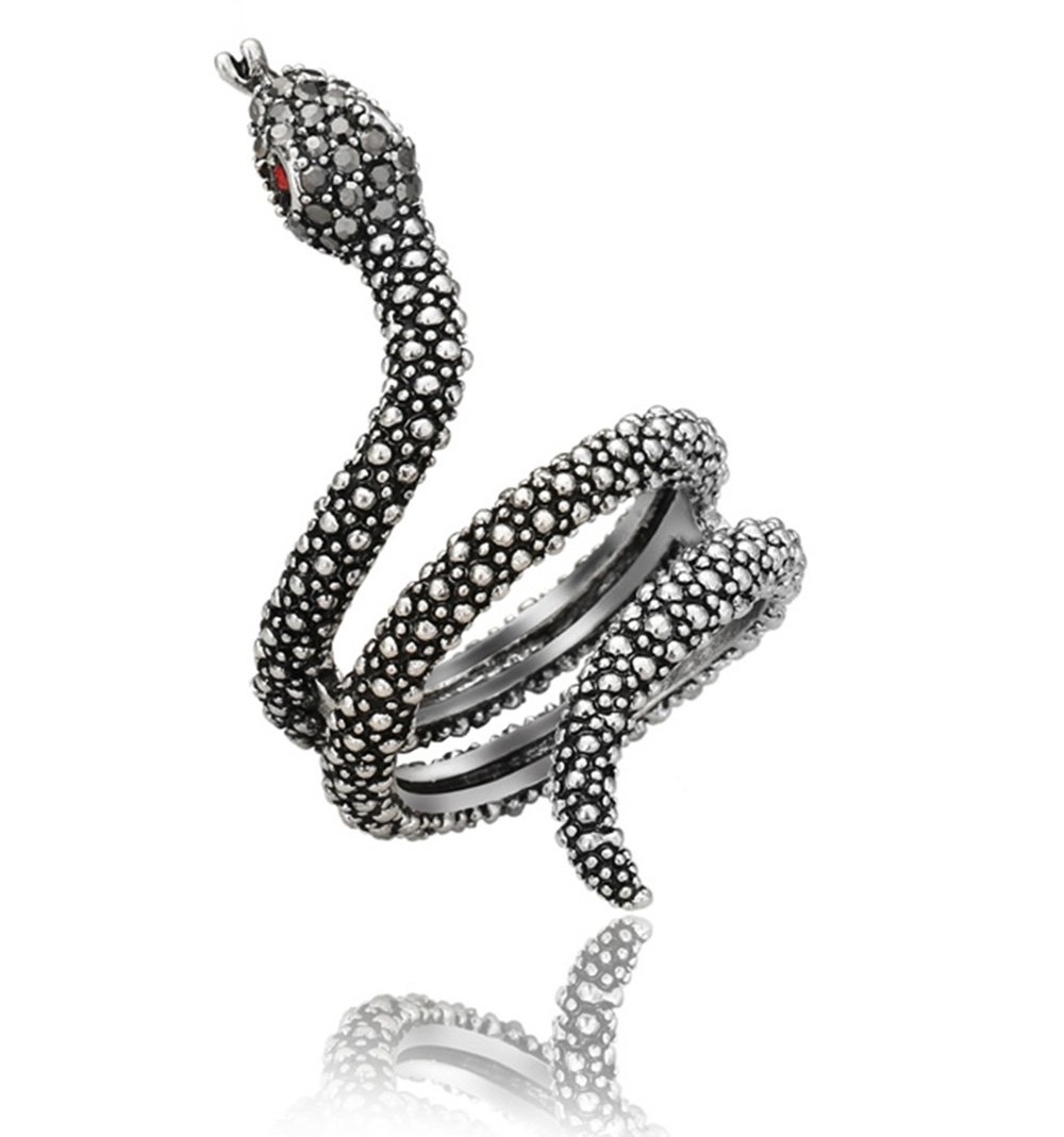 Yfnfxl Snake Ring Womens Rose Gold Snake Ring Fashion Rhinestones Cute Animal Rings (silver, 7)