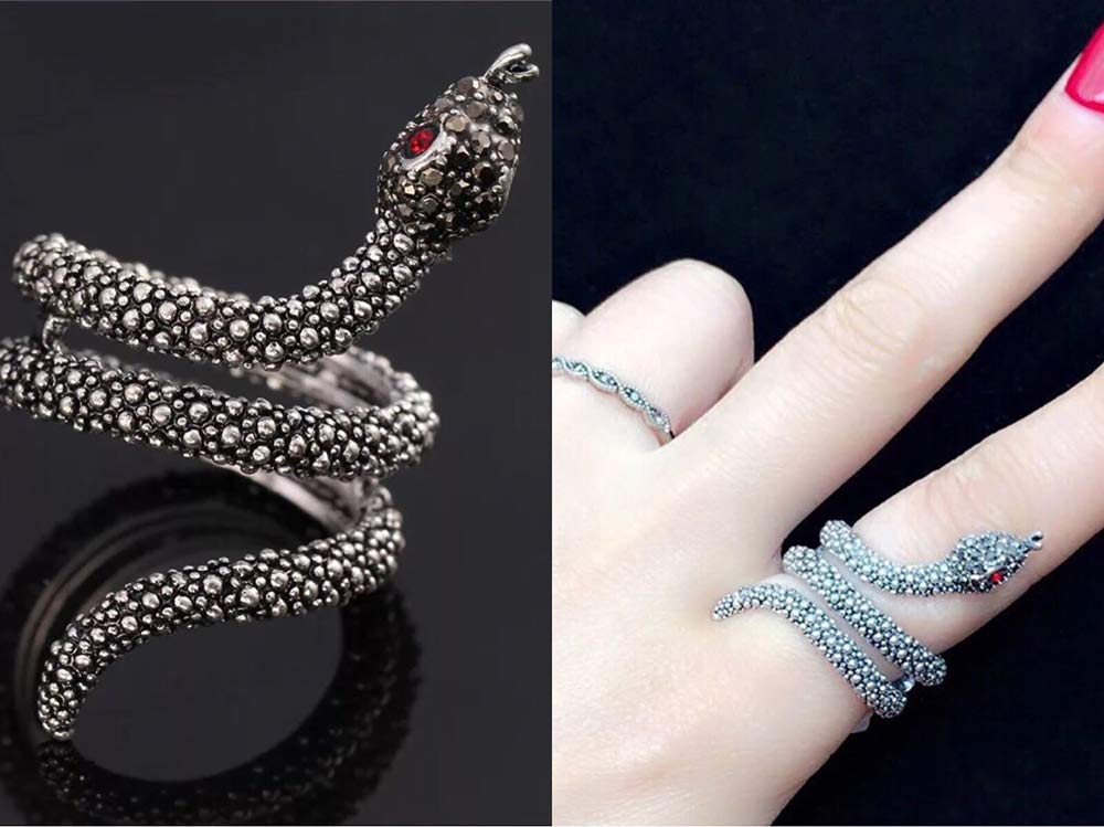 Yfnfxl Snake Ring Womens Rose Gold Snake Ring Fashion Rhinestones Cute Animal Rings (silver, 7)