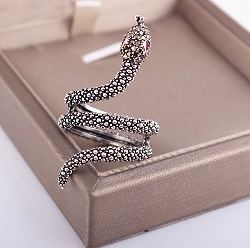 Yfnfxl Snake Ring Womens Rose Gold Snake Ring Fashion Rhinestones Cute Animal Rings (silver, 7)