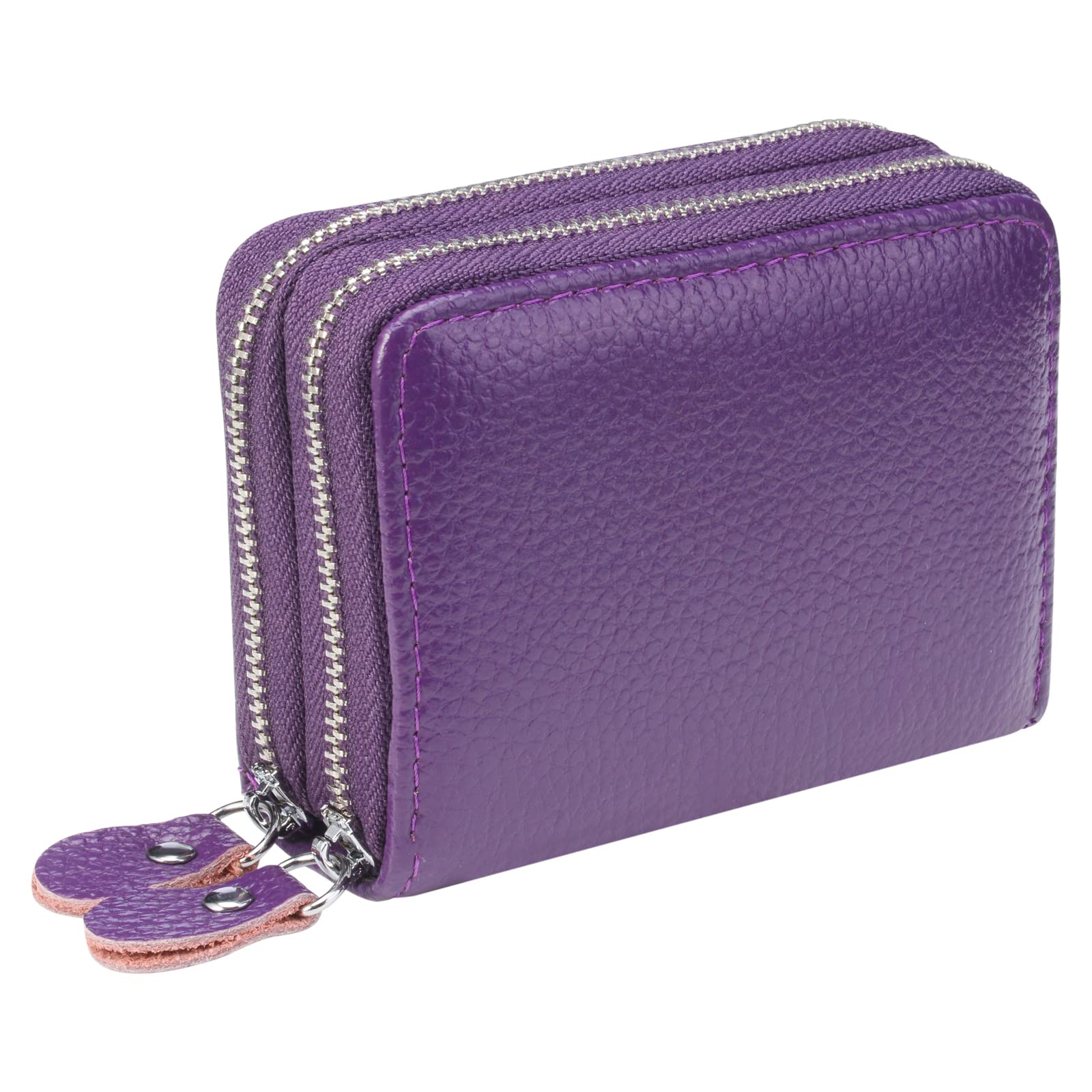 traderplus Women's RFID Blocking Leather Zipper Card Wallet Small Purse Credit Card Case Holder for Mother Day Gift (Purple)