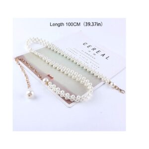 Ya Jin Women's Fashion Pearl Decorative Metal Waist Chain, White, Size 100cm