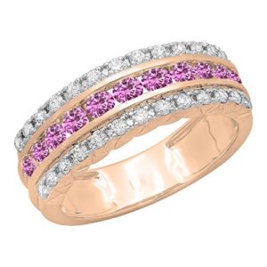 dazzlingrock collection round pink sapphire & diamond engagement ring for women in 10k rose gold, size 9.5