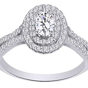 AFFY (0.62 cttw) White Natural Diamond Oval Shape Pinched Shank Double Halo Engagement Wedding Ring In 14k White Gold With Ring Size 4.5