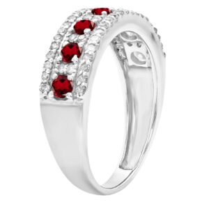 Dazzlingrock Collection Round Garnet & White Diamond 7 Stone Anniversary Wedding Band for Women in 14K White Gold, Size 6