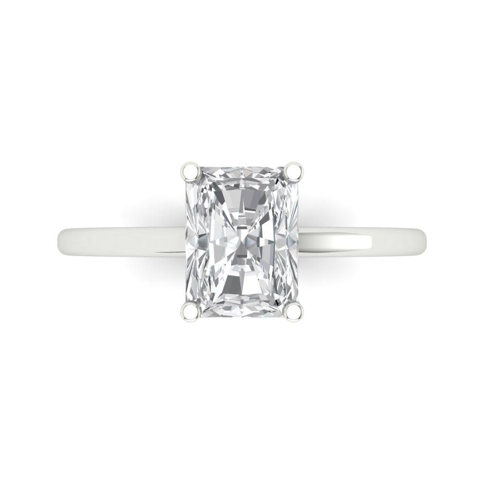 2.0 Ct Brilliant Emerald Cut Clear Simulated Diamond 14K White Gold Solitaire Engagement Promise Bridal Ring Size 7.5