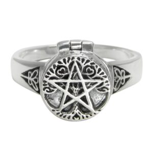 dryad design sterling silver tree pentacle poison locket ring (sizes 5-12) (10)