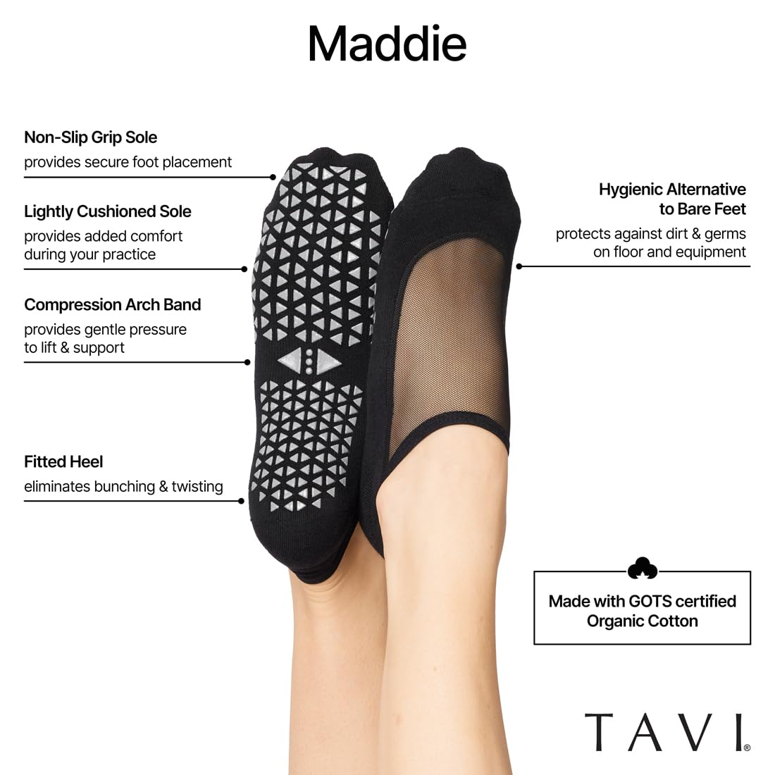 TAVI Women’s Maddie Grip Socks - Non-Slip Pilates Socks with Grips for Women, Yoga Socks, Barre Socks