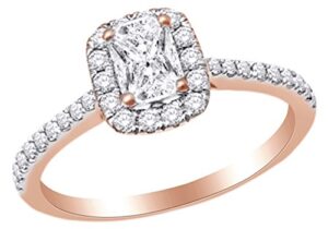 affy 0.9 ct emerald & round cut white natural diamond engagement wedding ring in 14k rose gold with ring size-11.5