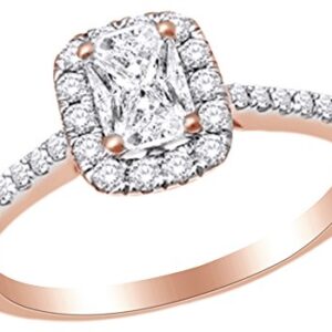 AFFY 0.9 CT Emerald & Round Cut White Natural Diamond Engagement Wedding Ring In 14k Rose Gold With RING Size-11.5