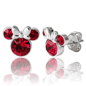 disney womens minnie mouse july birthstone stud earrings - minnie mouse brass earrings - faux ruby earrings (july-ruby crystal)