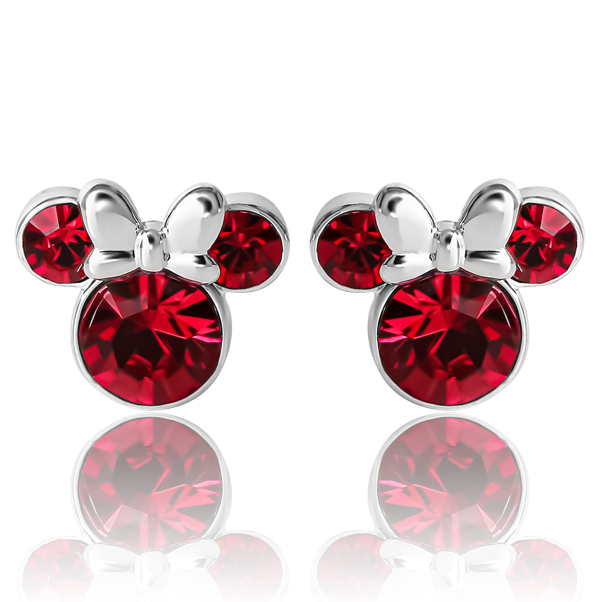 Disney Womens Minnie Mouse July Birthstone Stud Earrings - Minnie Mouse Brass Earrings - Faux Ruby Earrings (July-Ruby Crystal)