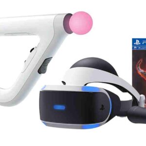 PS4 Shooter Bundle (5 Items): VR Headset CUH-ZRV1, Farpoint Aim Controller Bundle, PSVR Doom Game, Playstation Camera, and 2 Move Motion Controllers