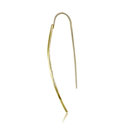 Yellow Gold Flashed Sterling Silver Polished Curved Long Flat Bar Threader Drop Earrings