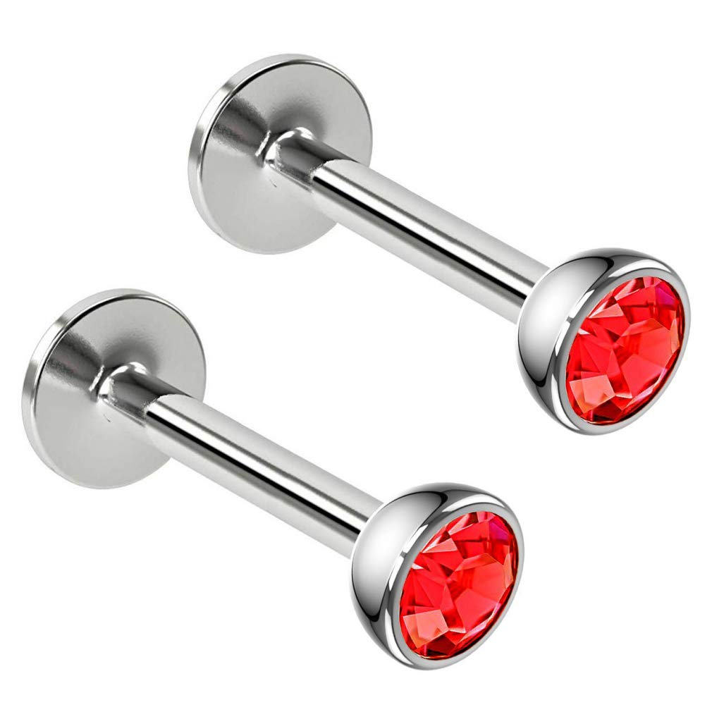 2pc 16g Surgical Steel Labret Monroe Lip Ring 3mm Red Gem Tragus Earring Stud Piercing Jewelry 8mm