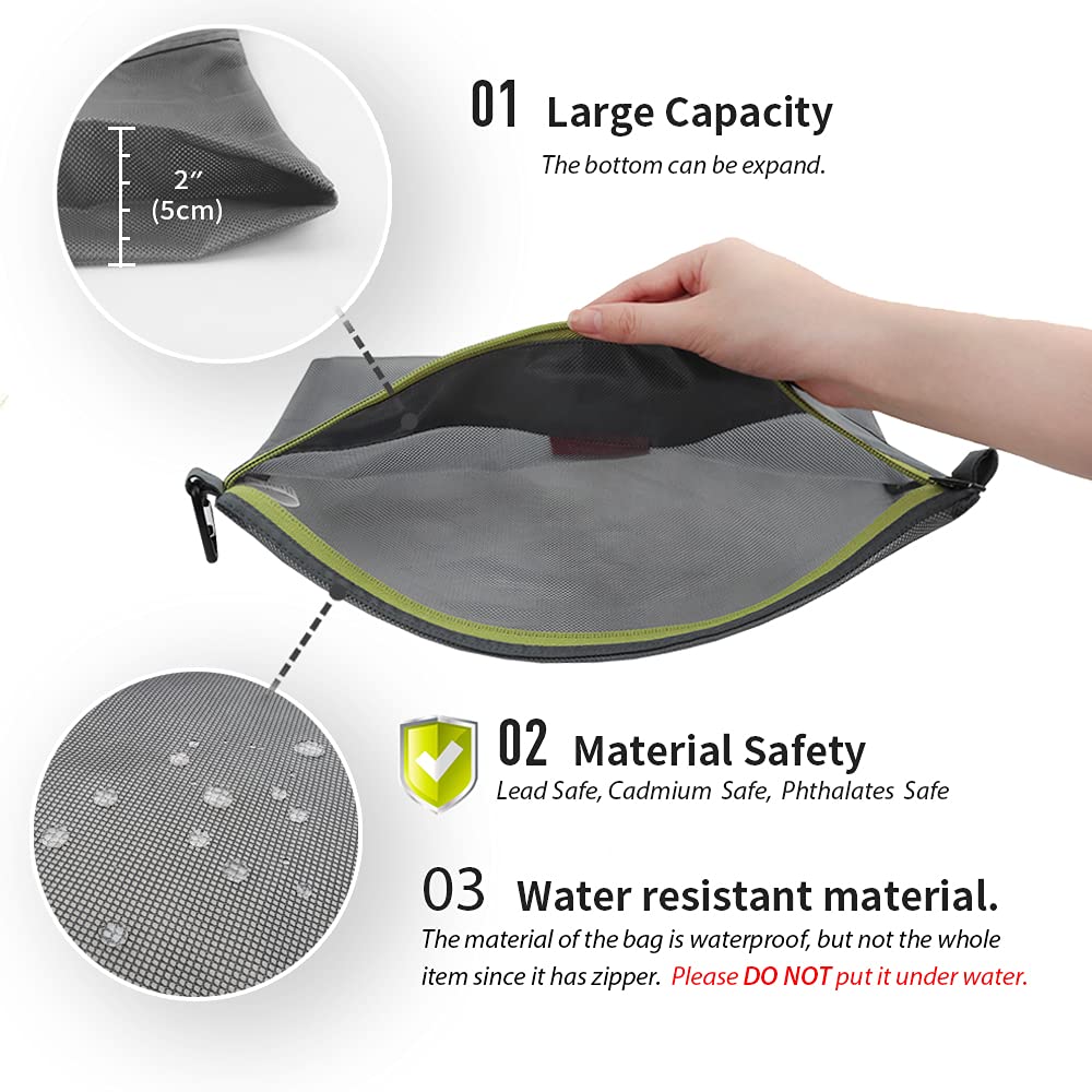 pack all Water-resistant Material Zipper Pouch, Mesh Zipper Bags for Storage, Travel, Office (Gray, Small)