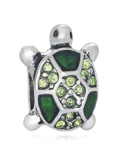 green sea turtle with crystals charm bead for charms bracelets