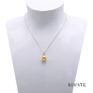 JYX Pearl 14K Gold Pendant AAA Quality Genuine Crown-style 11.5mm Golden South Sea Cultured Pearl Pendant Necklace for Women