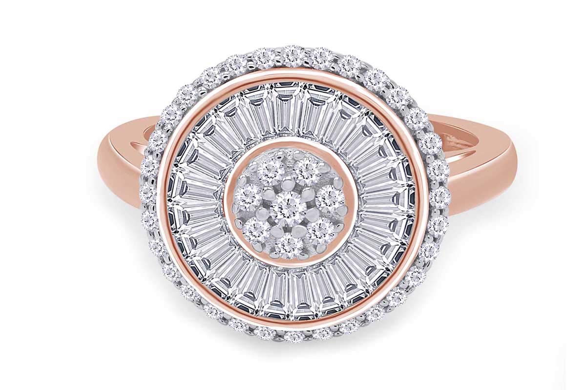 AFFY Round & Baguette Shape White Cubic Zirconia Sun Eternity Cluster Ring in 14K Rose Gold Over Sterling Silver,Ring Size-8.5