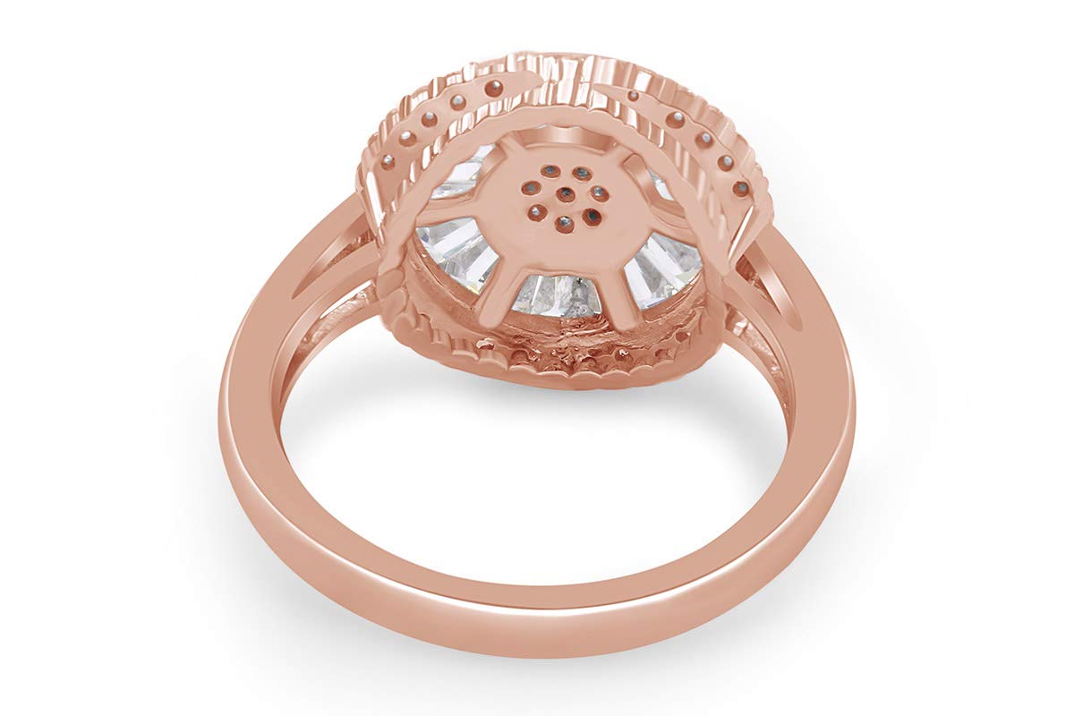 AFFY Round & Baguette Shape White Cubic Zirconia Sun Eternity Cluster Ring in 14K Rose Gold Over Sterling Silver,Ring Size-8.5