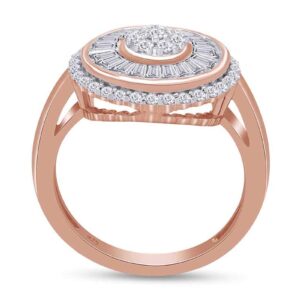 AFFY Round & Baguette Shape White Cubic Zirconia Sun Eternity Cluster Ring in 14K Rose Gold Over Sterling Silver,Ring Size-8.5