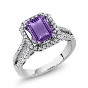 Gem Stone King 2.78 Cttw Purple Amethyst Engagement Ring For Women In 925 Sterling Silver | Emerald Cut 9X7MM | Gemstone Birthstone | Available In Size 5, 6, 7, 8, 9