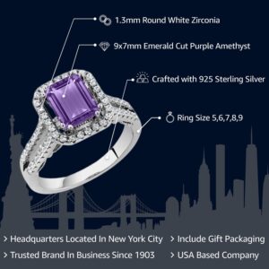 Gem Stone King 2.78 Cttw Purple Amethyst Engagement Ring For Women In 925 Sterling Silver | Emerald Cut 9X7MM | Gemstone Birthstone | Available In Size 5, 6, 7, 8, 9