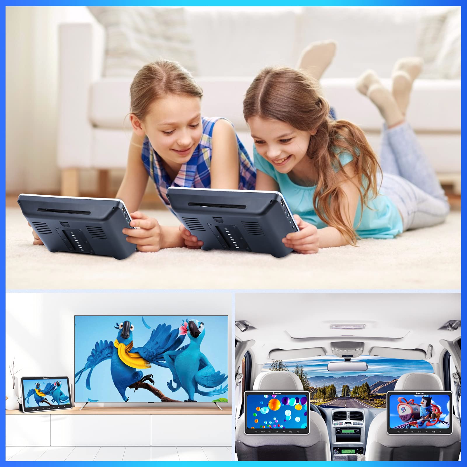 NAVISKAUTO 10.1" Headrest DVD Players with HDMI Input 2 Headphones Mounting Brackets, Support Sync Screen, Last Memory, Region Free, USB/SD Card (2 Car DVD Players)